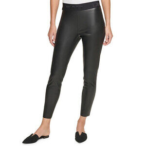 DKNY women's Ankle Length Pull-On Faux Leather Leggings Black Size M NWT